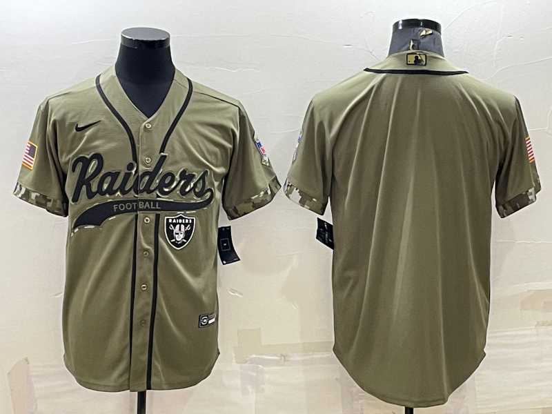 Mens Las Vegas Raiders Blank Olive Salute to Service Cool Base Stitched Baseball Jersey